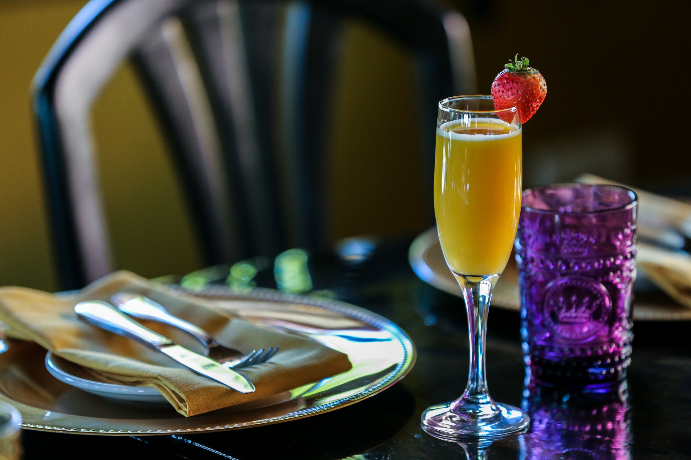 Mimosa Drink on a Champagne Glass